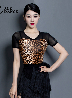 ACE dance拉丁舞女成人摩登舞网纱拼接短袖长袖上衣练功服SY278