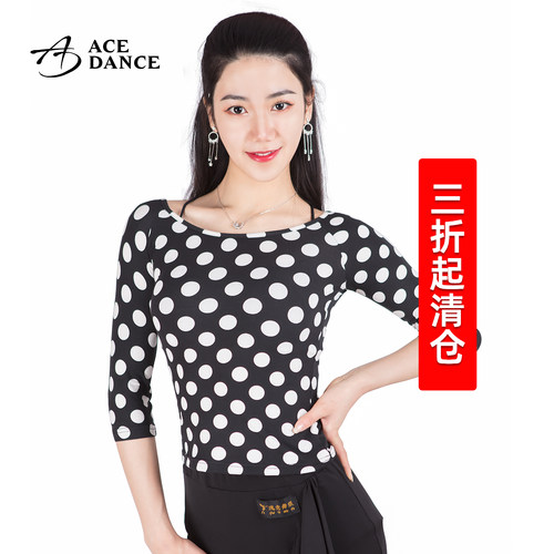 ACE拉丁舞摩登舞圆白点上衣