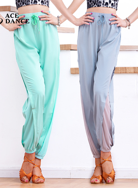 ACEdance瑰意女成人拉丁舞裤宽腰显瘦练功裤网面拼接小脚裤DA197