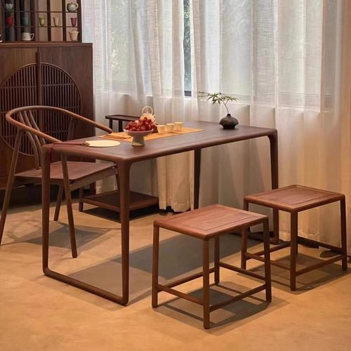 新中式阳台茶桌黑胡桃木家用小型茶台禅意实木泡茶桌卯榫结构家具