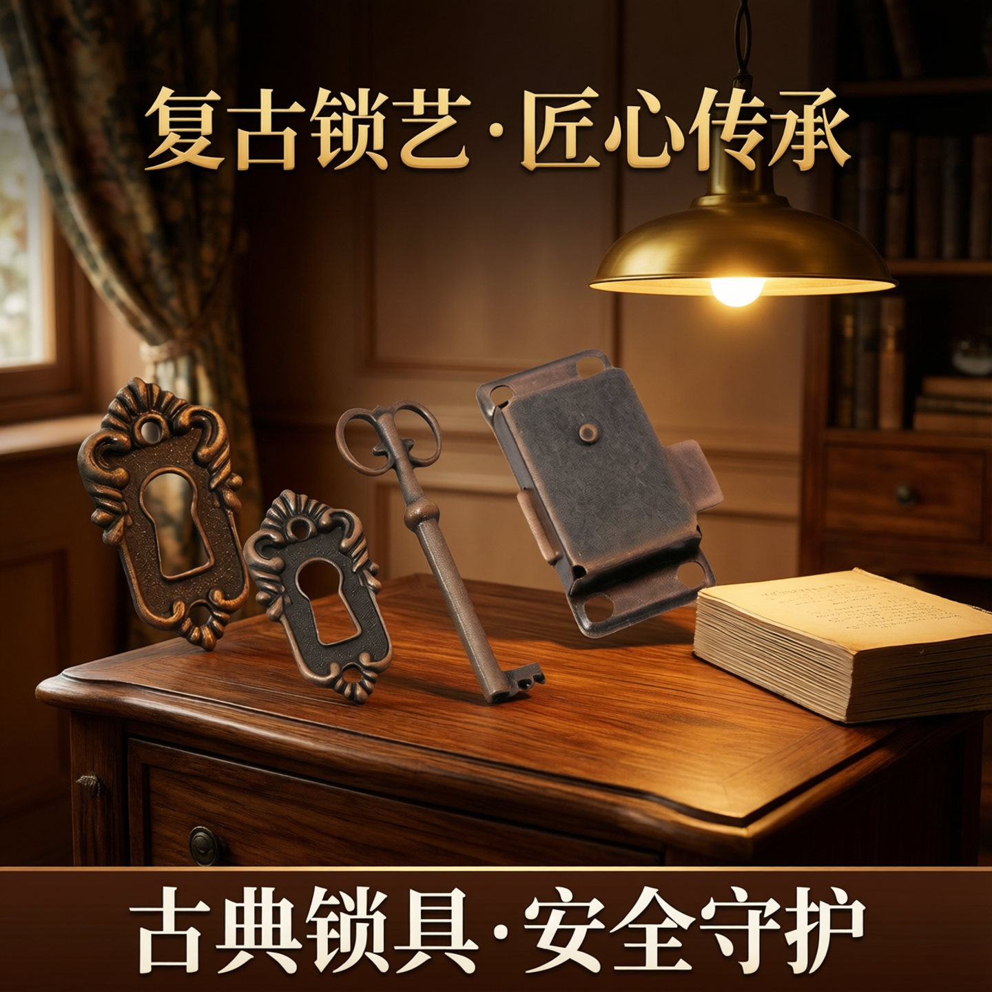 现货供应抽屉首饰盒仿古锁化妆镜