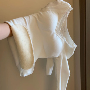 羊绒蚕丝保暖内衣女加绒加厚秋衣秋裤套装秋冬季带胸垫打底内s328