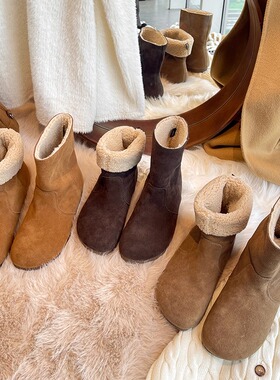 真皮厚底复古两穿勃肯雪地靴女冬季皮毛一体毛毛短靴加绒保暖s562
