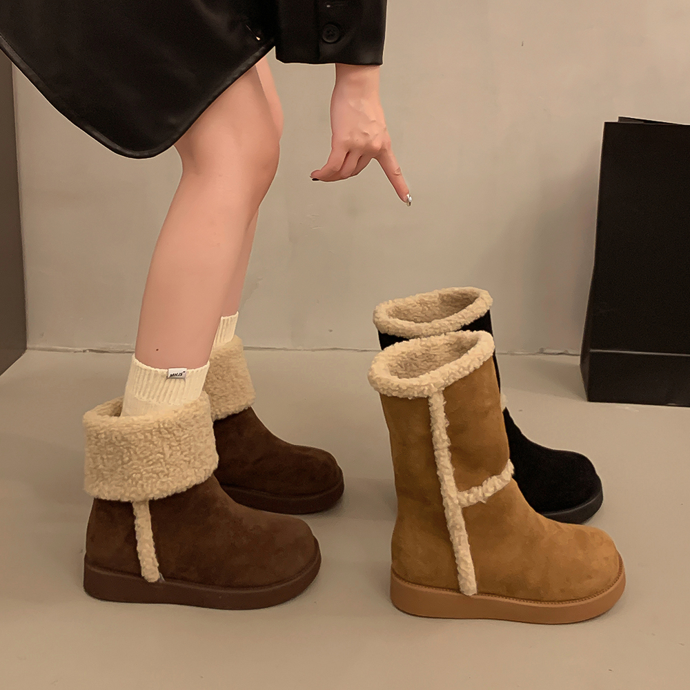 翻筒雪地靴女冬季新款洋气两穿防滑保暖中筒短靴加绒东北大棉s543