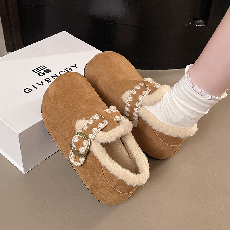 5cm增高刺绣花边加棉勃肯鞋女2025新款保暖棉鞋款冬季一脚蹬s569