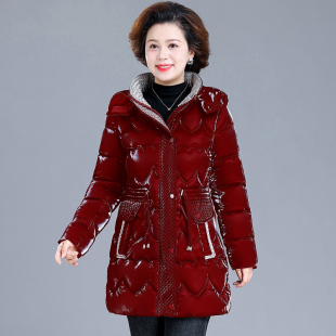 小个子外套 连帽中长款 免洗亮面羽绒棉衣棉服女冬季 2023年新款