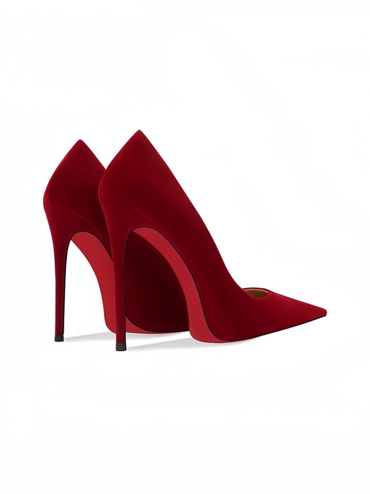 酒红色绒面尖头细跟高跟鞋女2024春秋新款高级感超高红底浅口单鞋