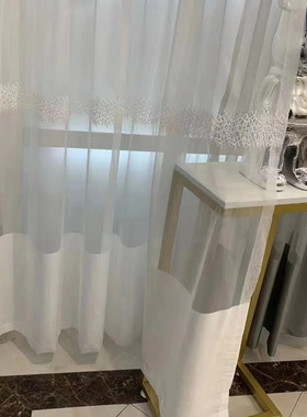 2023新品绣花纱白色灰色无光胶棕树窗纱 卧室阳台装饰纱帘亚马逊
