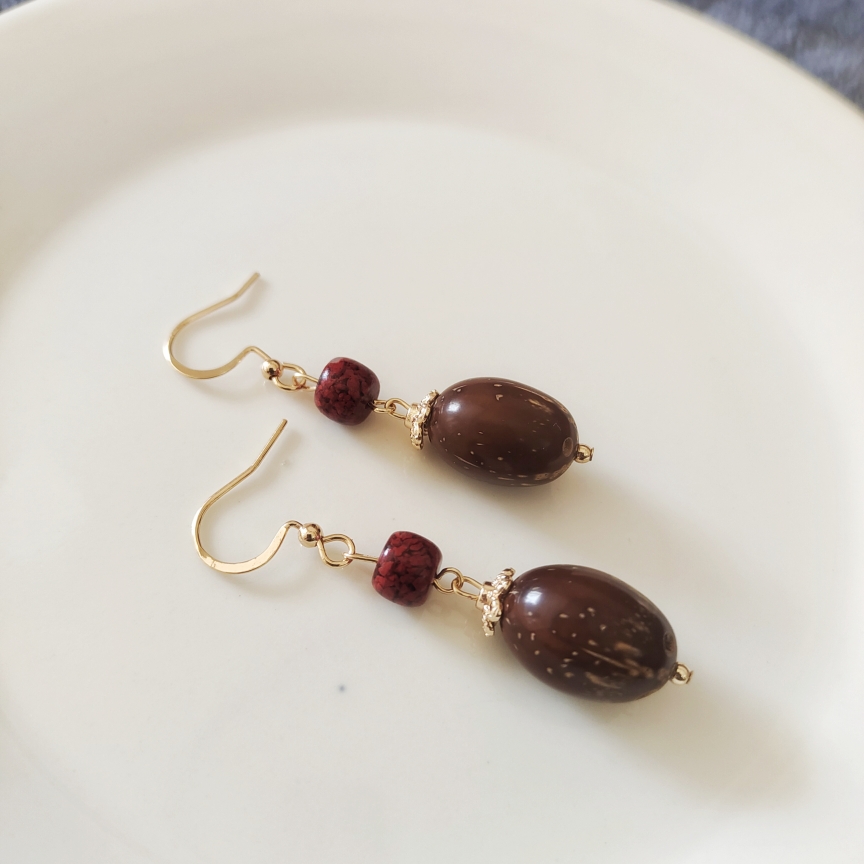 紫金鼠朱砂晶体砂耳环耳饰新中式复古风国风高级感汉服配饰招旺财