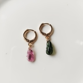 天然巴西老矿彩碧玺红绿碧玺耳环耳饰原创个性 高级气质旺夫圆满石