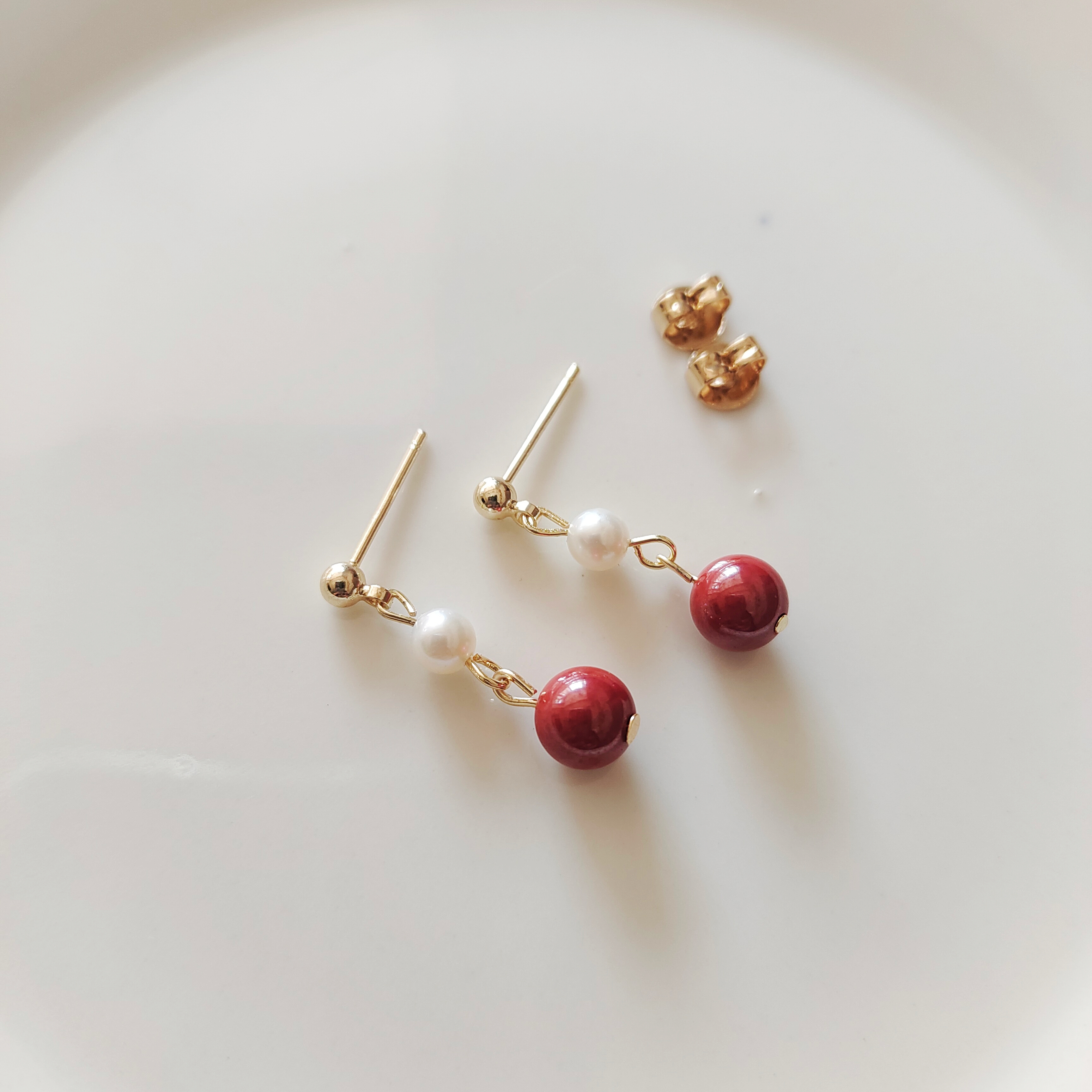 天然朱砂帝王砂珍珠耳环耳饰耳钉女款新中式复古风国风高级感气质