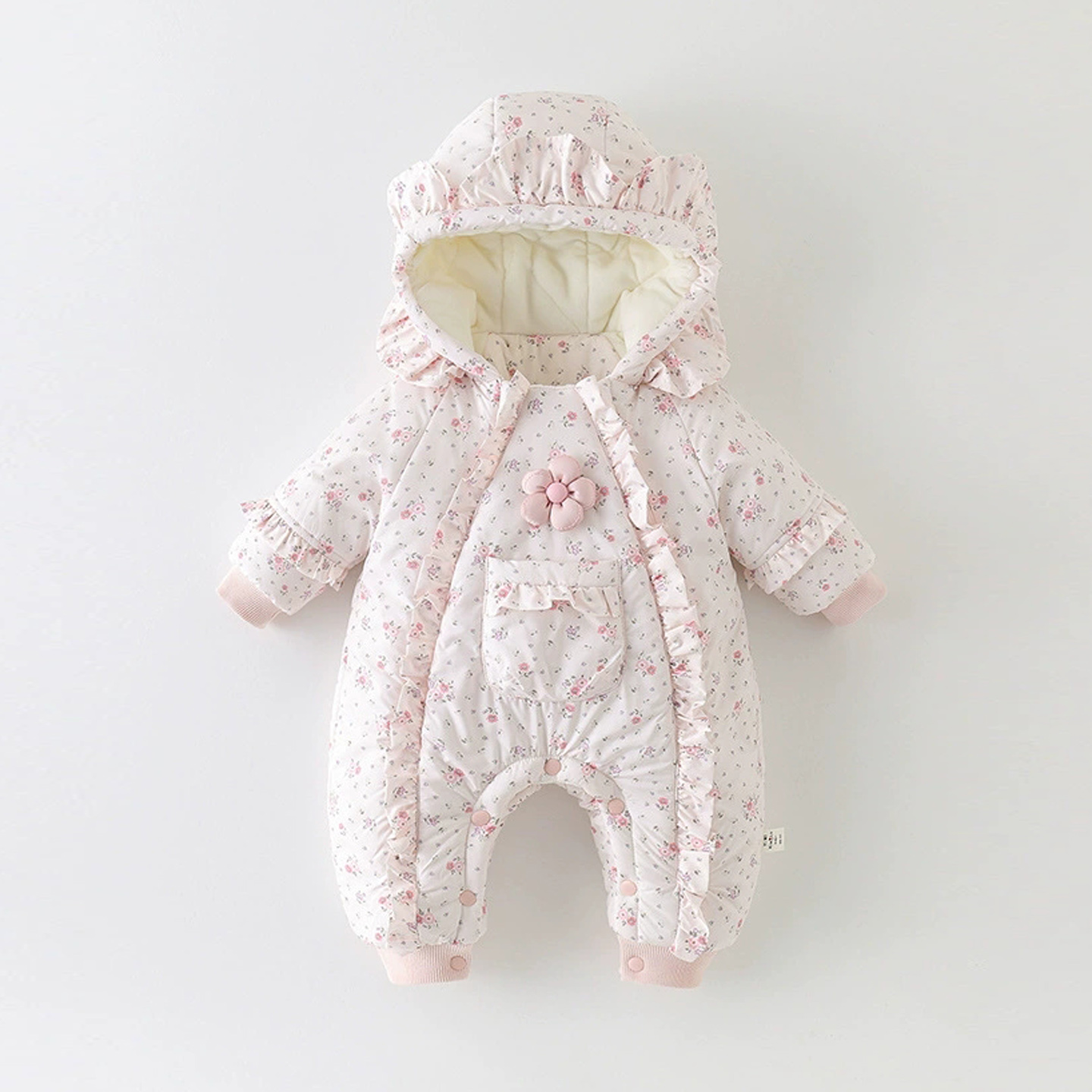 女宝洋气甜美花朵加绒夹棉连体衣