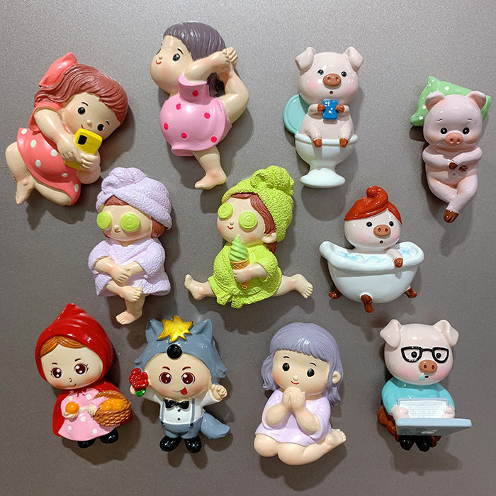 可爱搞怪趣味卡通洗澡面膜女孩蹲马桶小猪宅女小红帽冰箱贴磁贴