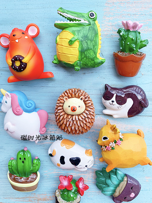 磁时光呆萌胖嘟嘟可爱小动物猫咪仙人掌立体装饰磁性贴冰箱贴