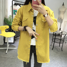 上衣 休闲百简约纯色衬衫 中长款 衬衣外套女牛仔学生bf宽松春秋韩版