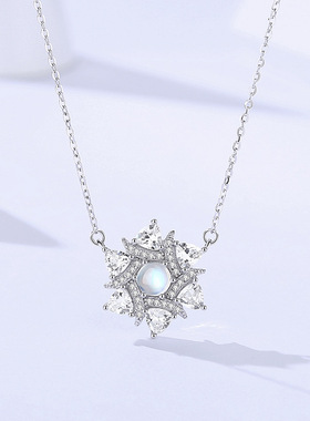 S925纯银项链女新款雪花月光石项链百搭高级生日礼物送女友P
