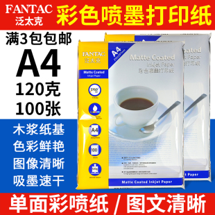 单面哑光照片纸文件传单100张 泛太克a4打印纸120g彩色喷墨打印纸