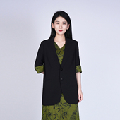 国风外套女夏季 浒城古娘新款 醋酸黑色百搭气质通勤职业西服新中式