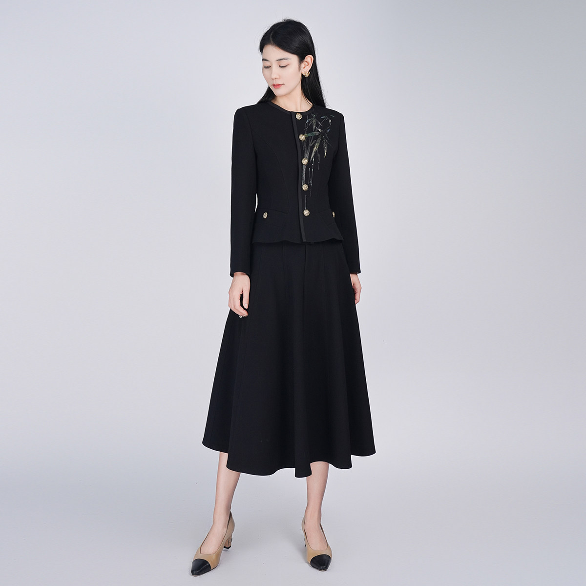浒城古娘新款羊毛高定气质长袖优雅通勤新中式国风套装裙女秋季