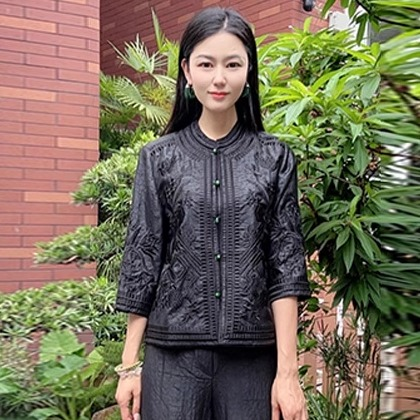 浒城古娘新款复古桑蚕丝气质提花盘扣宽松新中式国风外套女夏季