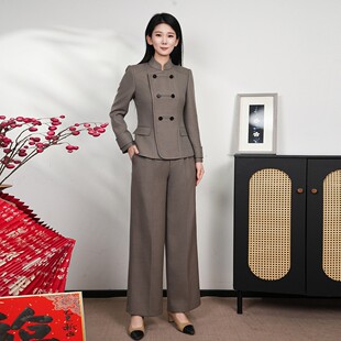 收腰女立领上衣2026西服精致舒适套装 羊毛中式 气质通勤显瘦短款