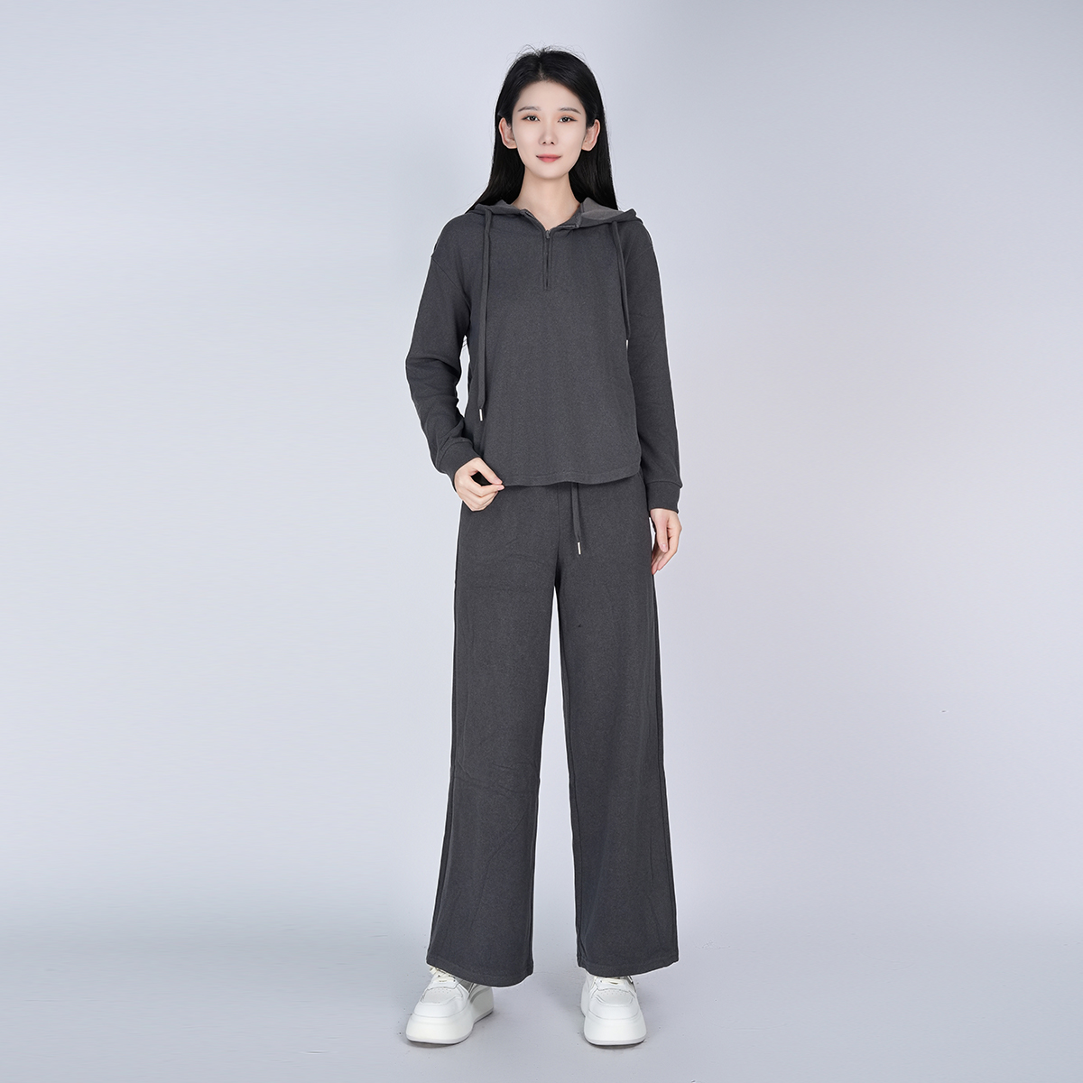 春秋宽松舒适连帽减龄显瘦休闲百搭时尚气质优雅女士纯色卫衣套装