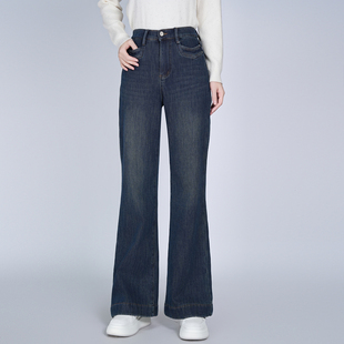 松紧阔腿喇叭裤 加厚绒浒城古娘新款 牛仔高腰百搭女士通勤显瘦长款