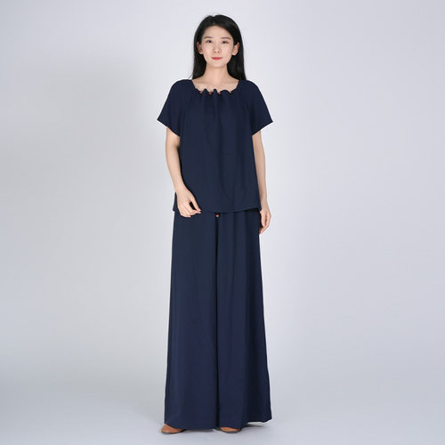 浒城古娘新款复古宽松百搭时尚纯色方领新中式国风套装女夏季