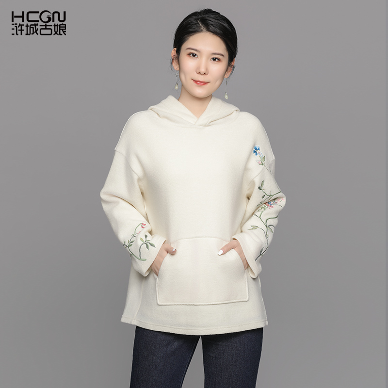 国风绵羊毛百搭宽松连帽减龄卫衣