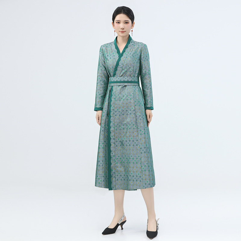 新中式宋锦改良连衣裙100%桑蚕丝高端气质提花收腰长袖显瘦女长裙,女装/女士精品,连衣裙,淘宝优惠券,粉丝福利购,淘宝优惠卷