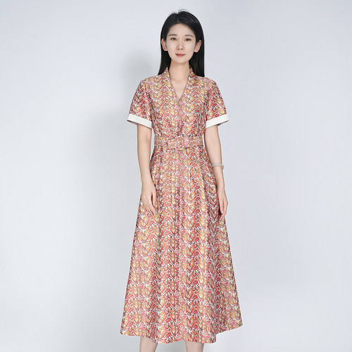 浒城古娘新中式真丝蜀锦连衣裙