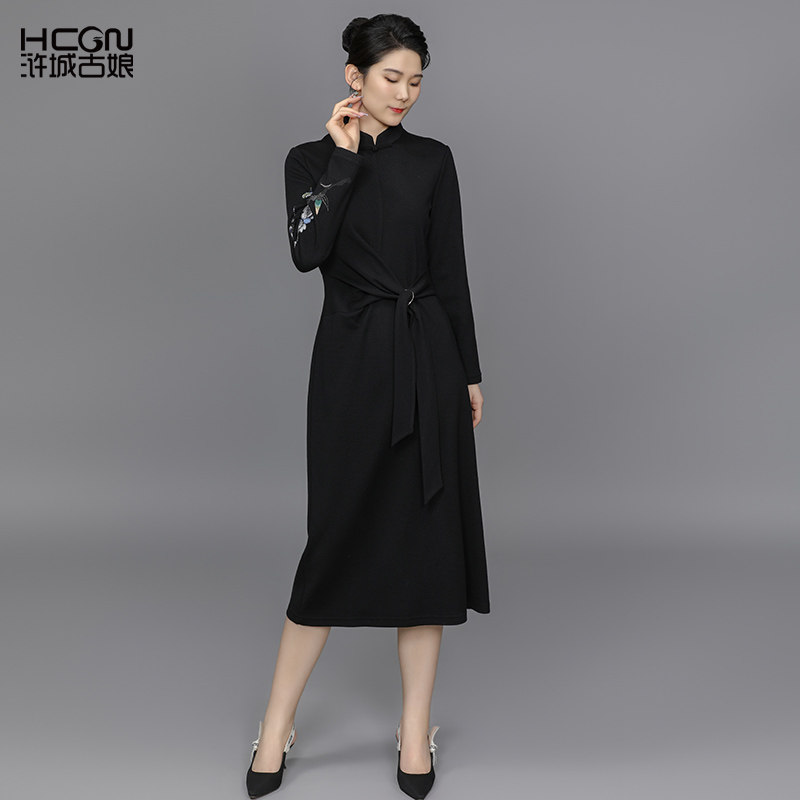 国风显瘦绵羊毛修身百搭女连衣裙