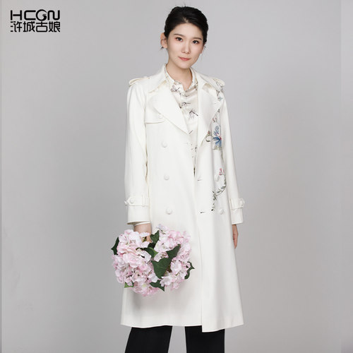 浒城古娘中长款精致刺绣百搭风衣