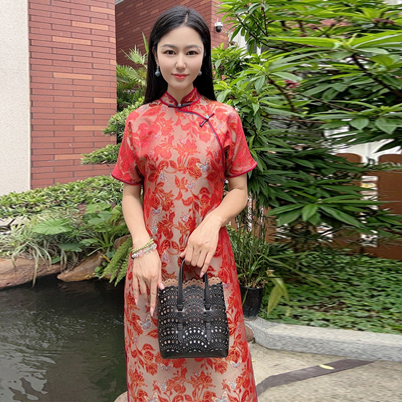 浒城古娘新款复古提花时尚气质优雅新中式国风旗袍连衣裙女夏季
