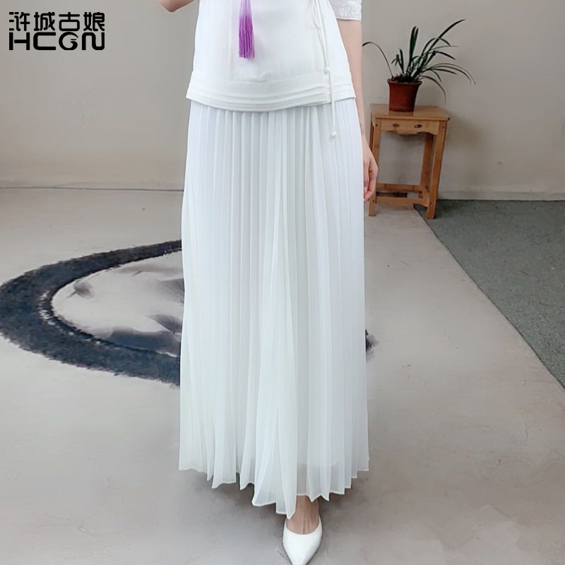 hcgn/浒城古娘夏新品休闲裤雪纺百搭阔腿裤仙气女士百褶裙裤寻行