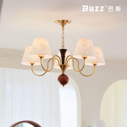 法式中古贝壳实木客餐厅吊灯