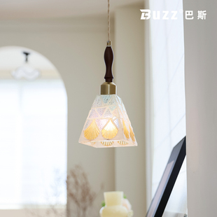 巴洛克风格 饰吊线灯 床头小吊灯中古奶油风彩色玻璃卧室入户玄关装