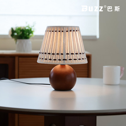 台灯中古风实木卧室房间床头灯纯手工编织棉线玄关过道装饰小台灯