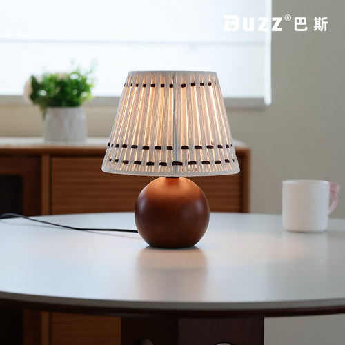 中古风实木装饰台灯手工编织