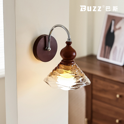 中古风实木玻璃卧室床头壁灯
