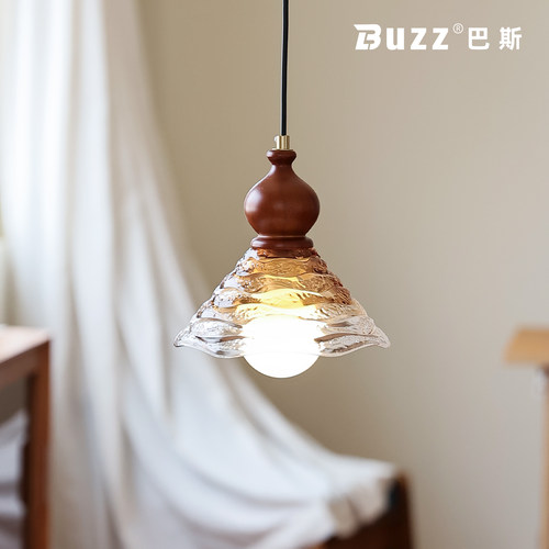 中古风玻璃实木床头玄关小吊灯