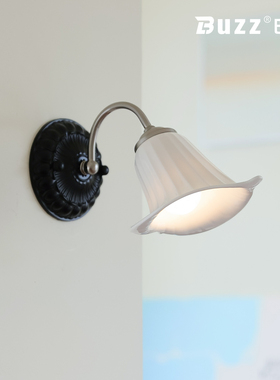 轻法式花朵壁灯中古风主卧室房间床头灯陶瓷马蹄莲玄关走廊照明灯