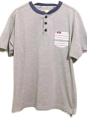 【原 价¥108】 vintage  日本古着Edw1n门筒领口袋款浅灰色体恤