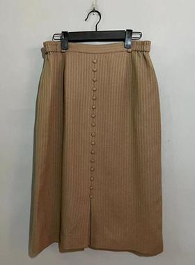 【上新价138】vintage  日本制古着DONEK装饰扣驼色羊毛半身裙