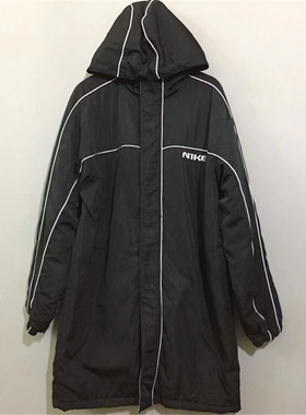 【原 价¥238】vintage 美国古着N1KE白色辑明线连帽薄绒中长风衣