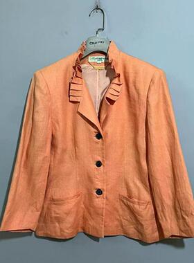 【上新价198】vintage  法国时装古着C@RVEN复古软垫肩亚麻西装