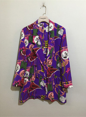 【原 价¥158】vintage  日本古着高贵双排扣紫色雪纺西服款衬衫