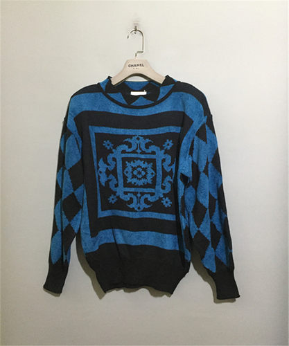 【原 价¥158】vintage  日本制古着EBA BRAWN垫肩款湖青色毛衣