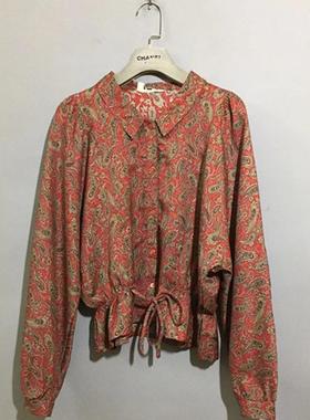 【上新价¥108】vintage 日本古着Sunnasa红色腰果花收腰垂感衬衫