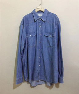 【原 价¥158】vintage  香港古着CLIQUE白贝母暗扣蓝色牛仔衬衫